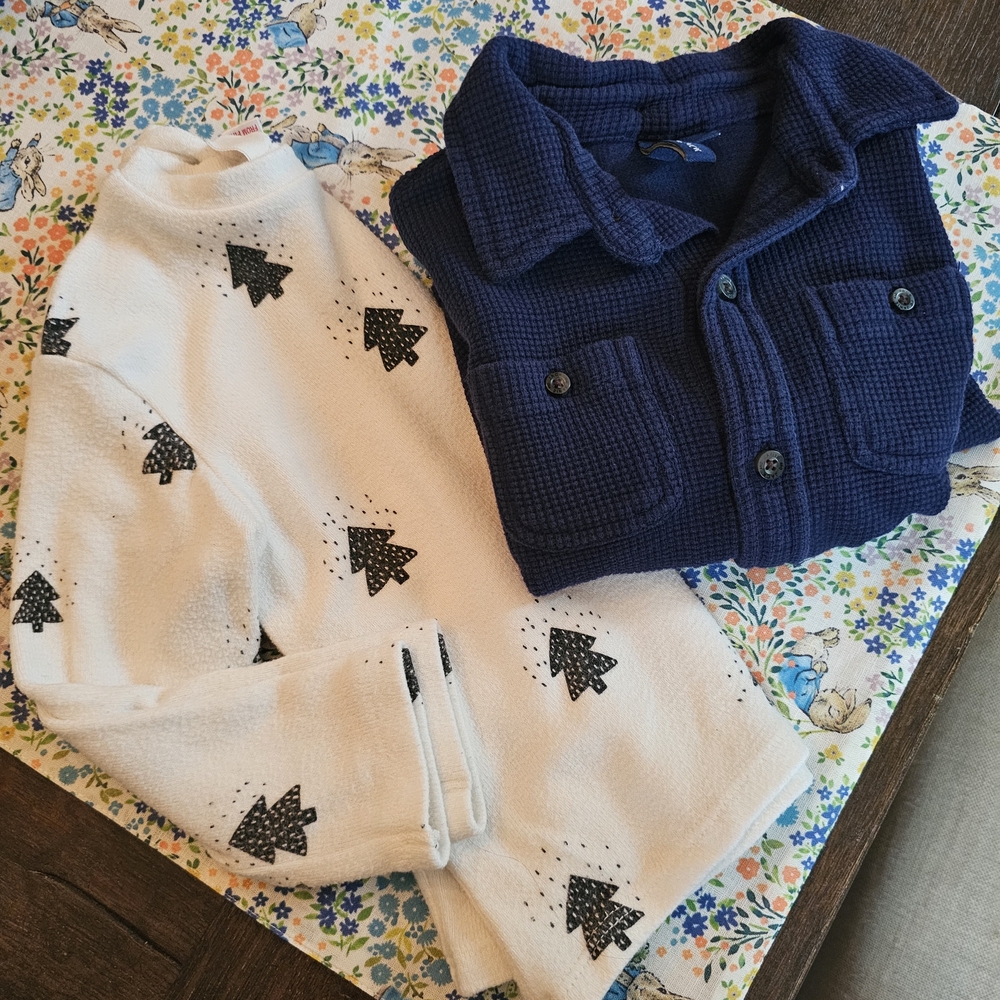 Navy Blue and White Kids Shirt Set